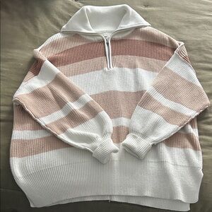 Aerie White and Tan Striped Turtleneck Sweater